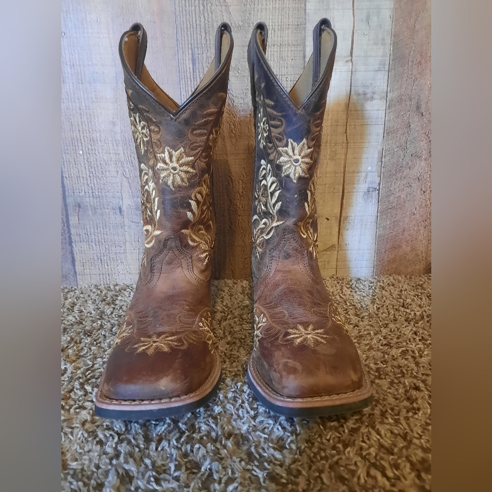 LAREDO WOMEN'S 7.5 SECRET GARDEN BROWN LEATHER COWGIRL BOOTS